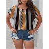 image:imageSOLY HUX Plus Size Blouses for Curvy Women Cute Boho Striped Print Shirts V Neck Casual Summer Blouses TShirts TopsGold Multi