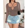 image:imageSOLY HUX Plus Size Tops for Women Long Sleeve Sexy Going Out Tops V Neck Criss Cross T Shirts BlouseCoffee Brown