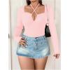 image:imageSOLY HUX Plus Size Tops for Women Long Sleeve Sexy Going Out Tops V Neck Criss Cross T Shirts BlouseLight Pink