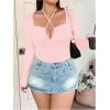 image:imageSOLY HUX Plus Size Tops for Women Long Sleeve Sexy Going Out Tops V Neck Criss Cross T Shirts BlouseLight Pink