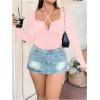 image:imageSOLY HUX Plus Size Tops for Women Long Sleeve Sexy Going Out Tops V Neck Criss Cross T Shirts BlouseLight Pink