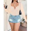 image:imageSOLY HUX Plus Size Tops for Women Long Sleeve Sexy Going Out Tops V Neck Criss Cross T Shirts BlousePlain Apricot