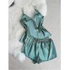 image:imageSOLY HUX Satin Pajama Set for Women Lace Silk Pjs Camisole Top and Shorts Sleepwear 2 PiecePlain Green