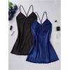 image:imageSOLY HUX Womens 2 Piece Silk Nightgown V Neck Slip Cami Dress Satin Nightdress SleepwearBlack and Dark Blue