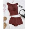 image:imageSOLY HUX Womens 2 Piece Striped Off The Shoulder Crop Tops and Mini Shorts Set Summer Y2K Going Out OutfitsCoffee Brown