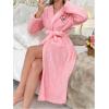 image:imageSOLY HUX Womens Bathrobes Long Sleeve Belted Fleece Belted Midi Robe Pajamas Sleepwear with PocketsPink Heart