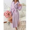 image:imageSOLY HUX Womens Bathrobes Long Sleeve Belted Fleece Belted Midi Robe Pajamas Sleepwear with PocketsPurple Heart