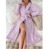 image:imageSOLY HUX Womens Bathrobes Long Sleeve Belted Fleece Belted Midi Robe Pajamas Sleepwear with PocketsPurple Heart