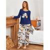 image:imageSOLY HUX Womens Cartoon Graphic Pajama Set Cute Cat Print Sleepwear Long Sleeve Tee Tops and Pants LoungewearDark Blue