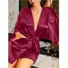 image:imageSOLY HUX Womens Lace Sheer Satin Robe Silk Kimono Bridesmaid Robes Sleepwear with BeltedPure Burgundy
