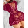 image:imageSOLY HUX Womens Lace Sheer Satin Robe Silk Kimono Bridesmaid Robes Sleepwear with BeltedPure Burgundy