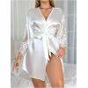 image:imageSOLY HUX Womens Lace Sheer Satin Robe Silk Kimono Bridesmaid Robes Sleepwear with BeltedPure White