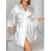 image:imageSOLY HUX Womens Lace Sheer Satin Robe Silk Kimono Bridesmaid Robes Sleepwear with BeltedPure White