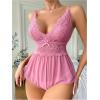 image:imageSOLY HUX Womens Lace Teddy Lingerie Spaghetti Strap Bodysuit Babydoll SleepwearPure Pink