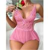 image:imageSOLY HUX Womens Lace Teddy Lingerie Spaghetti Strap Bodysuit Babydoll SleepwearPure Pink