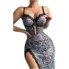 image:imageSOLY HUX Womens Lace Zebra Print Mesh Lingerie Set Split Babydoll Chemise Nightgown SleepwearMulticoloured Printed