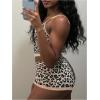 image:imageSOLY HUX Womens Leopard Pajamas Lace Sleeveless Crop Cami Top and Shorts Outfit Pjs Loungewear SetKhaki Leopard