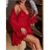 image:imageSOLY HUX Womens Mesh Sheer Nightgown with Robes Pajama Set 2 Piece Lace Sleepwear Sexy Cami NightwearSolid Burgundy