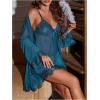image:imageSOLY HUX Womens Mesh Sheer Nightgown with Robes Pajama Set 2 Piece Lace Sleepwear Sexy Cami NightwearTeal Blue