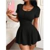 image:imageSOLY HUX Womens Nightgown Scoop Neck Short Sleeve Mini Dress Knit Nightdress SleepwearPlain Black