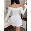 image:imageSOLY HUX Womens Off The Shoulder Babydoll Nightgown Tie Front Long Sleeve Knit Night Dress SleepwearPlain White