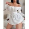 image:imageSOLY HUX Womens Off The Shoulder Babydoll Nightgown Tie Front Long Sleeve Knit Night Dress SleepwearPlain White