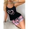 image:imageSOLY HUX Womens Pajama Set Graphic Print Cami Tops and Plaid Shorts Sleepwear LoungewearMulticoloured Heart