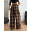 image:imageSOLY HUX Womens Plaid Checkered Pants Flannel Pajama Pants Lounge Wide Leg Baggy Sweatpants with PocketsBrown Plaid