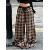 image:imageSOLY HUX Womens Plaid Checkered Pants Flannel Pajama Pants Lounge Wide Leg Baggy Sweatpants with PocketsKhaki Plaid