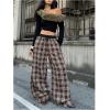 image:imageSOLY HUX Womens Plaid Checkered Pants Flannel Pajama Pants Lounge Wide Leg Baggy Sweatpants with PocketsKhaki Plaid