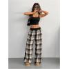 image:imageSOLY HUX Womens Plaid Checkered Pants Flannel Pajama Pants Lounge Wide Leg Baggy Sweatpants with PocketsMulti Black Plaid