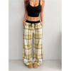 image:imageSOLY HUX Womens Plaid Checkered Pants Flannel Pajama Pants Lounge Wide Leg Baggy Sweatpants with PocketsMustard Yellow Plaid