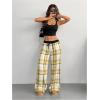 image:imageSOLY HUX Womens Plaid Checkered Pants Flannel Pajama Pants Lounge Wide Leg Baggy Sweatpants with PocketsMustard Yellow Plaid
