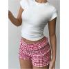image:imageSOLY HUX Womens Plaid Ruffle Mini Shorts Gingham Elastic Cute Lounge Sleep Bottoms Low Rise Bloomer ShortsRed and White Plaid
