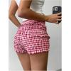 image:imageSOLY HUX Womens Plaid Ruffle Mini Shorts Gingham Elastic Cute Lounge Sleep Bottoms Low Rise Bloomer ShortsRed and White Plaid