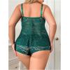 image:imageSOLY HUX Womens Plus Size 2 Piece Lingerie Set Lace Sheer V Neck Sleeveless Top and Shorts Set SleepwearPlain Dark Green