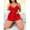 image:imageSOLY HUX Womens Plus Size 2 Piece Lingerie Set Lace Sheer V Neck Sleeveless Top and Shorts Set SleepwearPlain Red