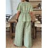 image:imageSOLY HUX Womens Plus Size 2 Piece Outfit Plaid V Neck Shirt and Wide Leg Pants Vacation SetGreen Plaid