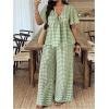 image:imageSOLY HUX Womens Plus Size 2 Piece Outfit Plaid V Neck Shirt and Wide Leg Pants Vacation SetGreen Plaid