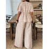 image:imageSOLY HUX Womens Plus Size 2 Piece Outfit Plaid V Neck Shirt and Wide Leg Pants Vacation SetKhaki Plaid