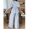 image:imageSOLY HUX Womens Plus Size 2 Piece Outfit Plaid V Neck Shirt and Wide Leg Pants Vacation SetLight Blue