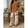 image:imageSOLY HUX Womens Plus Size 2 Piece Vacation Outfits Off The Shoulder 34 Sleeve Top and Boho Print Pants SetBrown Tropical