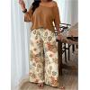 image:imageSOLY HUX Womens Plus Size 2 Piece Vacation Outfits Off The Shoulder 34 Sleeve Top and Boho Print Pants SetBrown Tropical