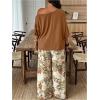 image:imageSOLY HUX Womens Plus Size 2 Piece Vacation Outfits Off The Shoulder 34 Sleeve Top and Boho Print Pants SetBrown Tropical