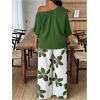 image:imageSOLY HUX Womens Plus Size 2 Piece Vacation Outfits Off The Shoulder 34 Sleeve Top and Boho Print Pants SetGreen Floral