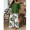 image:imageSOLY HUX Womens Plus Size 2 Piece Vacation Outfits Off The Shoulder 34 Sleeve Top and Boho Print Pants SetGreen Floral