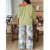 image:imageSOLY HUX Womens Plus Size 2 Piece Vacation Outfits Off The Shoulder 34 Sleeve Top and Boho Print Pants SetGreen Leaf