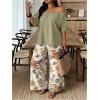 image:imageSOLY HUX Womens Plus Size 2 Piece Vacation Outfits Off The Shoulder 34 Sleeve Top and Boho Print Pants SetGreen Tropical