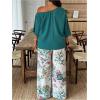 image:imageSOLY HUX Womens Plus Size 2 Piece Vacation Outfits Off The Shoulder 34 Sleeve Top and Boho Print Pants SetMulticolor