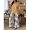 image:imageSOLY HUX Womens Plus Size 2 Piece Vacation Outfits Off The Shoulder 34 Sleeve Top and Boho Print Pants SetMulticolor Leaf